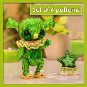Beading Patterns of Alien, Collar, Slippers, and Car with a Star | Geometric Peyote Stitch Tutorials