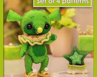 Beading Patterns of Alien, Collar, Slippers, and Car with a Star | Geometric Peyote Stitch Tutorials