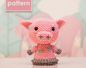 Beaded Pig PDF Pattern | Peyote Stitch Step-by-Step Tutorial for Farm Miniature | DIY Beading Pattern
