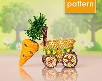 Beaded Carrot & Cart Pattern PDF | Peyote Stitch Mini Garden Tutorial