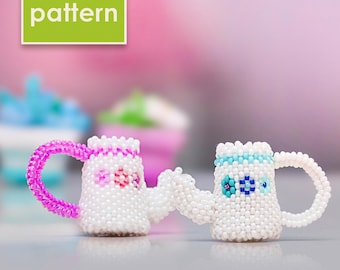 Detailed Pattern of a Teapot and a Flowerpot with Flowers | Peyote Stitch Beading PDF Tutorial