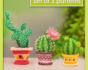 Beading Peyote Stitch Cacti | Set of 3 Detailed Patterns PDF | Beaded Craft DIY