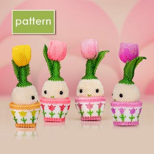 Beaded Tulip Pattern – Peyote Stitch Flower Tutorial PDF – Amigurumi Style Bead Plant in Pot – Cute Spring Beading Project