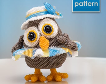 Hibou dans un chapeau et une jupe | Tutoriel de création de perles Patron PDF | Cours de maître sur le point géométrique peyotl