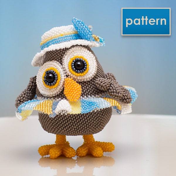 Hibou dans un chapeau et une jupe | Tutoriel de création de perles Patron PDF | Cours de maître sur le point géométrique peyotl