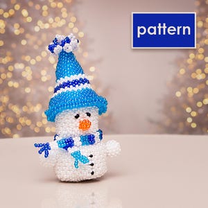 Motif de mini bonhomme de neige en perles | Tutoriel sur le point peyotl | Modèle PDF DIY pour jouet des fêtes
