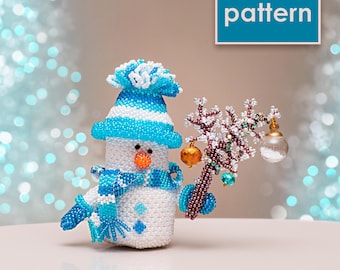 Beaded Snowman with Decorated Branch Pattern | Peyote Stitch Tutorial | Holiday PDF Pattern