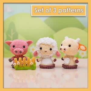 Kit de bordado con cuentas de animales de granja: oveja, vaca, cerdo, cerca / Tutorial en PDF / Punto peyote DIY