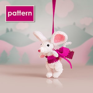 PDF-patroon muis met kralen en strik | Tutorial peyotesteekkralen | DIY dierenfiguurtje