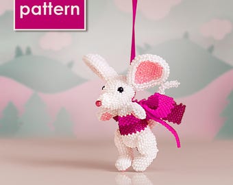 Beaded Mouse with Bow PDF Pattern | Peyote Stitch Beading Tutorial | DIY Animal Figurine