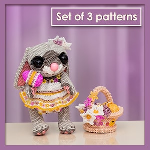 Beaded Easter Bunny Pattern Set PDF | Peyote Stitch Tutorial with Basket & Eggs