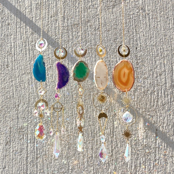 Agate Slice Sun Catcher for Window Hanging Christmas Gift Wall Decor Boho Room Decor, Rainbow Maker Crystal Gifts for Girlfriend