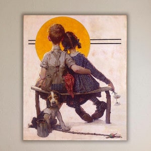 Lienzo Puppy Love de Norman Rockwell, ilustración, historia de amor estadounidense, póster nostálgico, arte mural vintage de Rockwell, idea de regalo