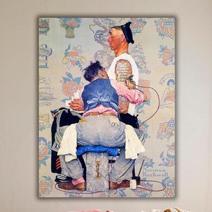 Tattoo Artist by Norman Rockwell Canvas Print, Illustration Artwork, Norman Rockwell Work Art, Vintage Poster, Poster for Tattoo Lovers