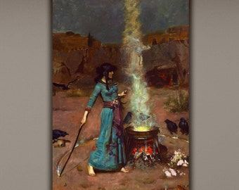 John William Waterhouse Witch Canvas Art Print, Mystical Home Decor