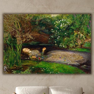 John Everett Millais Ophelia Painting, Timeless Pre-Raphaelite Art Print, Classic Masterpiece Ophelia, Ready to Hang Canvas, Gift Wall Art