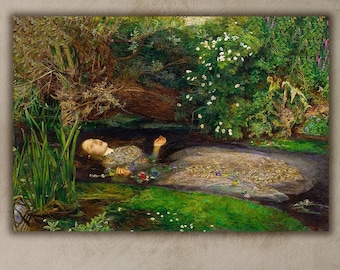 ミレイ作「オフィーリア」キャンバスプリント - ラファエル前派の絵画