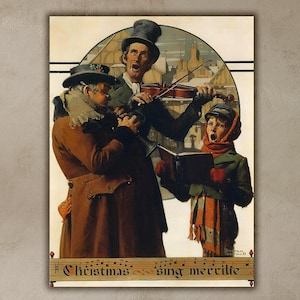 Christmas Trio by Norman Rockwell Canvas, Illustration Artwork, Vintage Poster, Christmas Gift Idea, Ready to Hang Canvas, Rockwell Artwork