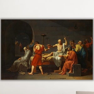 De dood van Socrates door Jacques-Louis David canvas, uitvoering van Socrates schilderij, woondecoratie idee, klaar om op te hangen poster van hoge kwaliteit