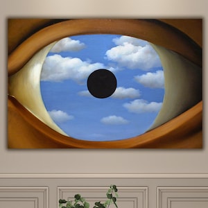 O Espelho Falso de René Magritte, Tela pronta para pendurar, Ideia de decoração para casa, Obra de arte de René Magritte, Impressão em tela grande, Arte de trabalho de Magritte