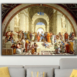 La scuola di Atene, stampa su tela, decora il tuo spazio con il capolavoro rinascimentale &quot;La scuola di Atene&quot;, poster dell&#39;opera d&#39;arte di Raffaello Sanzio
