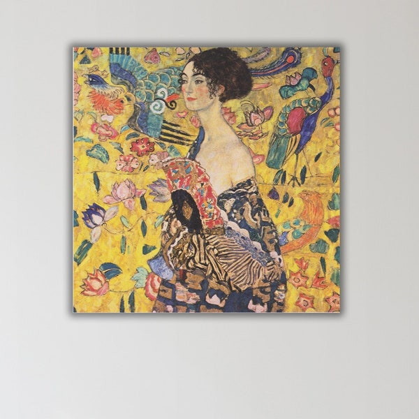 Lady with a Fan Canvas Wall Art, Gustav Klimt Artwork Print, Lady with a Fan Print Poster, Dame mit Fächer Poster, Klimt Art on Canvas