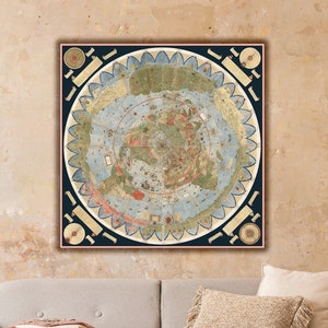 Ancient Flat Earth Map Poster, Monte Urbano Historical Map Canvas, Ancient World Map Canvas Print, Earth Map by Monte Urbano Wall Art
