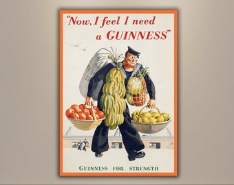 Vintage Guinness Beer Poster, Sailor Advertisement Art