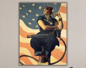 Rosie the Riveter Print, Norman Rockwell, Vintage American Poster