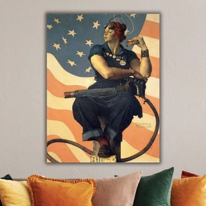 Póster impreso de Rosie la remachadora de Norman Rockwell, ilustración, obra de Norman Rockwell, póster vintage, póster de propaganda estadounidense