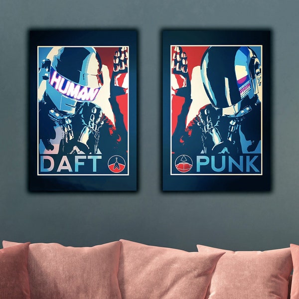 Daft Punk Poster Set, Daft Punk Iconic Poster on Canvas, Set of 2 Daft Punk Dark Canvas, Electronic Music Legend Duft Punk on Print Poster