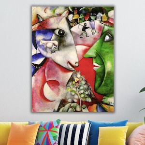 I and The Village by Marc Chagall Canvas Print, Cubic Artwork, I and The Village Canvas, Marc Chagall Colourful Work Art
