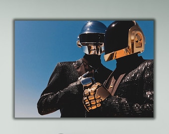 Daft Punk Poster, Daft Punk Canvas Print, Music Poster, Music Wall Art, Daft Punk Music Poster, Daft Punk Gold and Silver Poster, Daft Punk