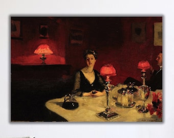 A Dinner Table at Night by John Singer Sargent Canvas, John Singer Sargent Artwork, John Singer Sargent Realist Artwork, Dinner Table Canvas