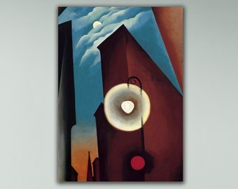 New York Street with Moon Canvas Wall Art, Georgia O'Keeffe's Artwork on Canvas, New York Street Print, New York Street with Moon Poster