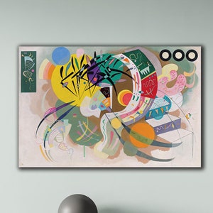 Arte mural en lienzo con curvas dominantes, obras de arte sobre lienzo de Wassily Kandinsky, obras de arte modernistas tempranas, póster con curvas dominantes, póster de arte abstracto