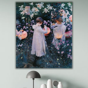 Obra de arte de John Singer Sargent, Clavel, lirio, lirio, rosa, impresión en lienzo, Clavel, lirio, lirio, rosa de John Singer Sargent, arte floral