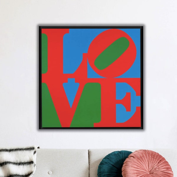 Robert Indiana Love Canvas, Love Wall Art, Love Artwork,  Blue Green Canvas, Robert Indiana Pop Art Canvas, Colourful Love Canvas Print