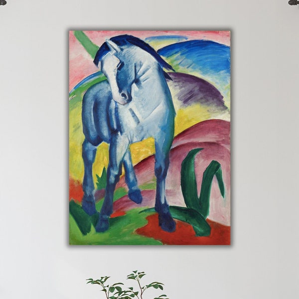 Blue Horse by Franz Marc Canvas Wall Art, Blue Horse I Print Poster,  German Painter Artwork, Blaues Pferd I, The Blue Rider Art Poster