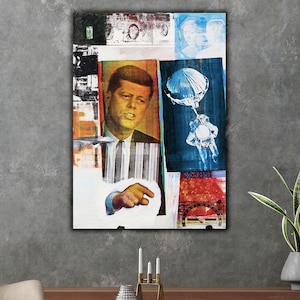 Retroactive II by Robert Rauschenberg Artwork, Robert Rauschenberg Canvas, Rauschenberg Kolaj Work Art, Kennedy Pop Art Canvas, Pop Art