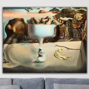 Apparition of Face and Fruit Dish on a Beach Wall Art, Salvador Dali&#39;s Masterpiece, Surrealist Faces on Canvas, Salvador Dali Poster