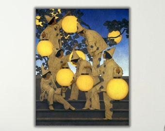 Maxfield Parrish The Lantern Bearers Artwork, The Lantern Bearers Canvas Print, American Painter Maxfield Parrish Artwork, Lantern Bearers