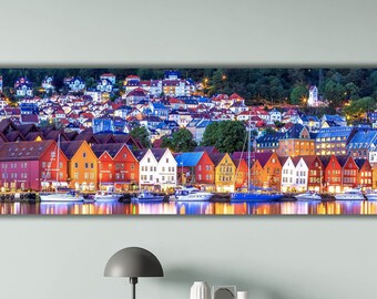 Bergen Canvas Print, Norway Bergen Poster, Heart of the Fjords Canvas, Bergen City Poster, Norway Canvas Print, Bergen&#39;s Colorful Houses