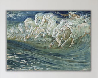 Walter Crane Neptune's Horses Canvas Print, Fairy Sea Art