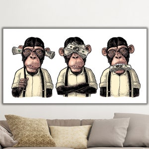 Three Wise Monkeys Canvas Print, Funny Money Poster