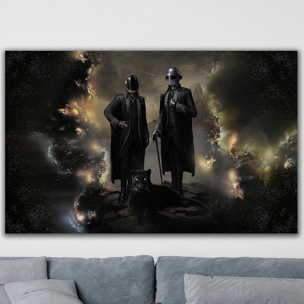 Daft Punk Canvas Wall Art, Electronic Music Duo on Canvas, Daft Punk Poster For Fans, Music Legend Daft Punk with Panther Print Poster