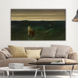 Jesus and Peter on the Water by Gustave Brion Wall Art, Religious Painting, Antique Christian Art Print, Museum Quality Home Decor Poster