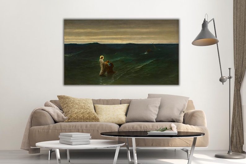 Jesus and Peter on the Water by Gustave Brion Wall Art, Religious Painting, Antique Christian Art Print, Museum Quality Home Decor Poster