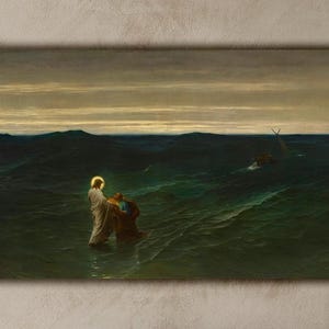Jesus and Peter on the Water by Gustave Brion Wall Art, Religious Painting, Antique Christian Art Print, Museum Quality Home Decor Poster