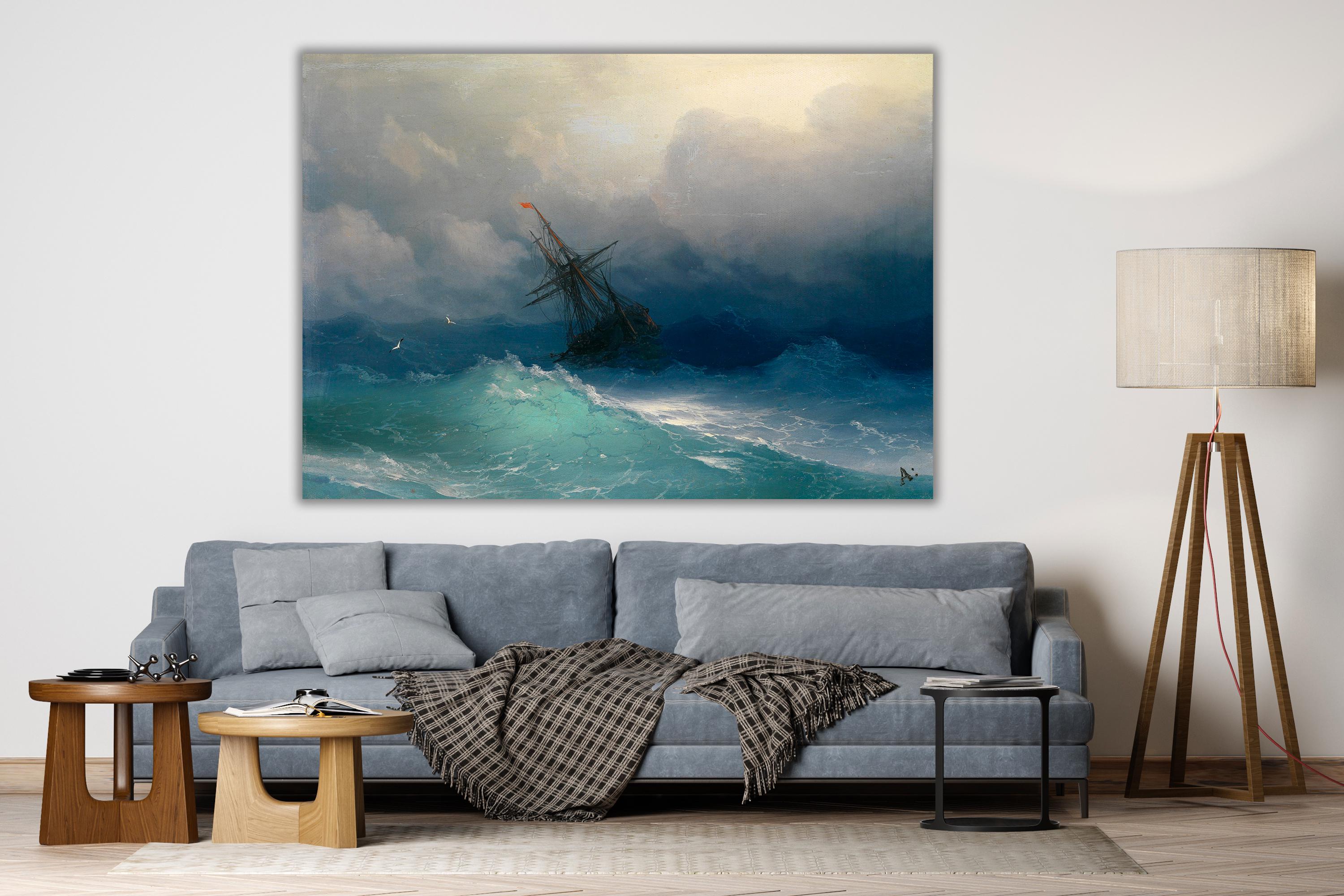 アイヴァゾフスキーの嵐の海の船のキャンバスプリント、ヴィンテージの